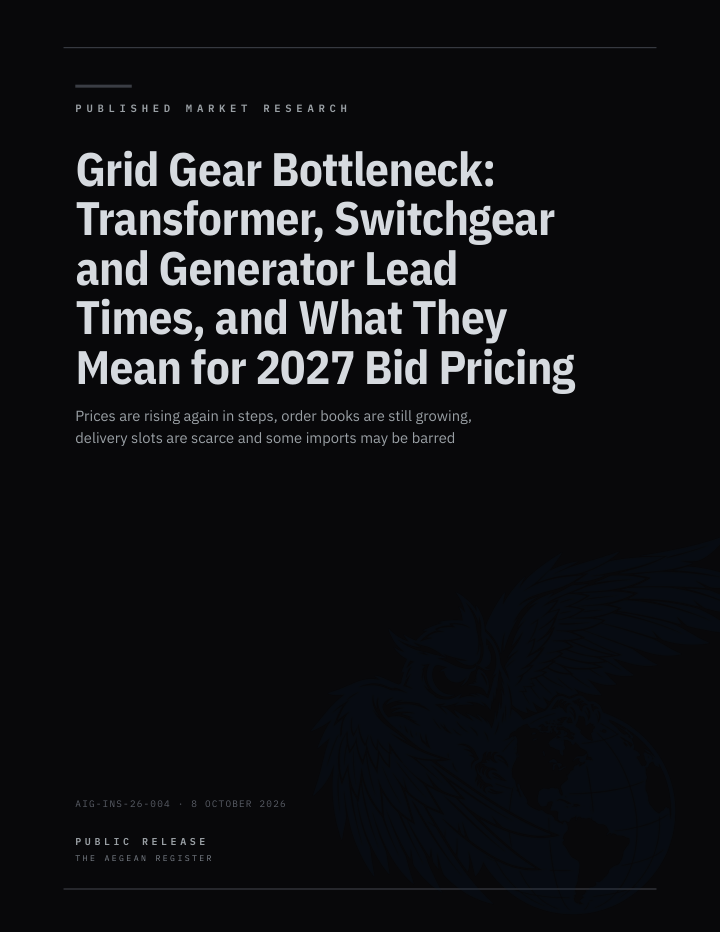 Grid Gear Bottleneck: Transformer, Switchgear and Generator Lead Times, and What They Mean for 2027 Bid Pricing cover